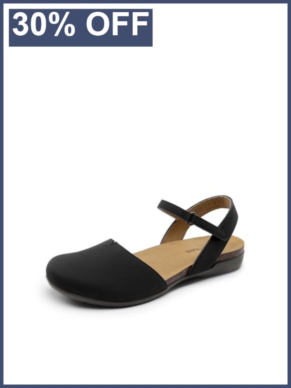 Women's Arch Support Closed Toe Sandals Faux Leather Memory Foam Comfort Flats